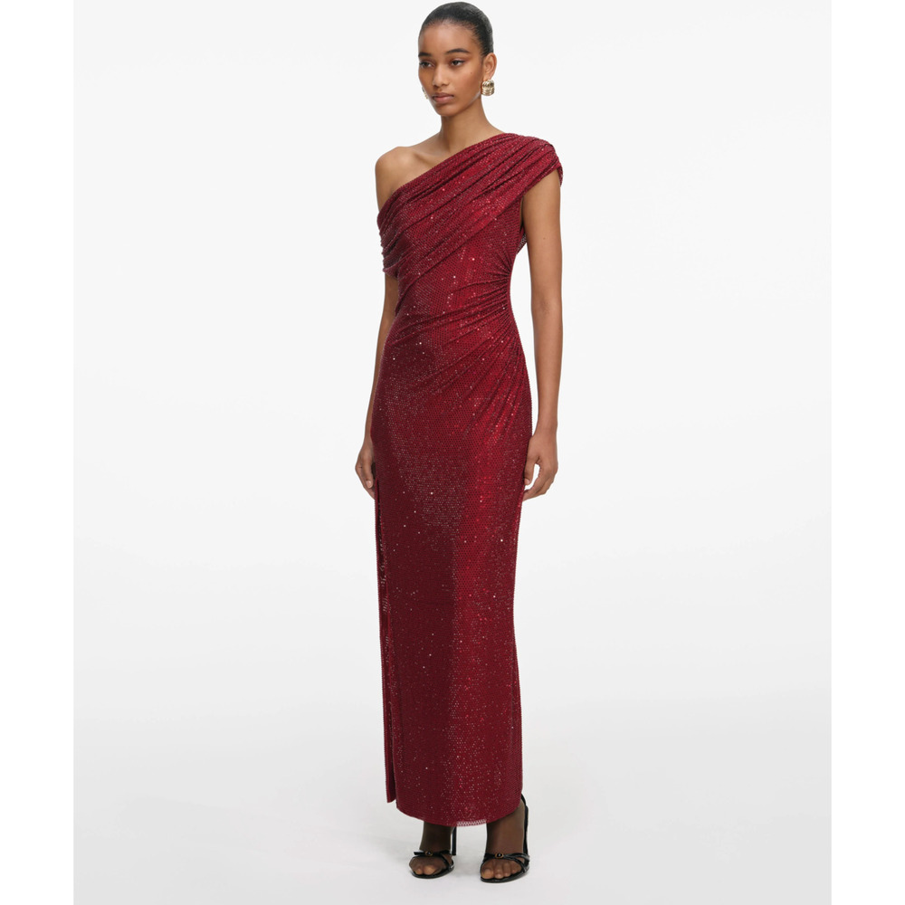 Self-Portrait Burgundy Rhinestone Drape Midi Dress US 6 - Picture 2 of 12